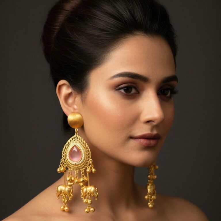 Pink Stone Nandi Motif Statement Danglers