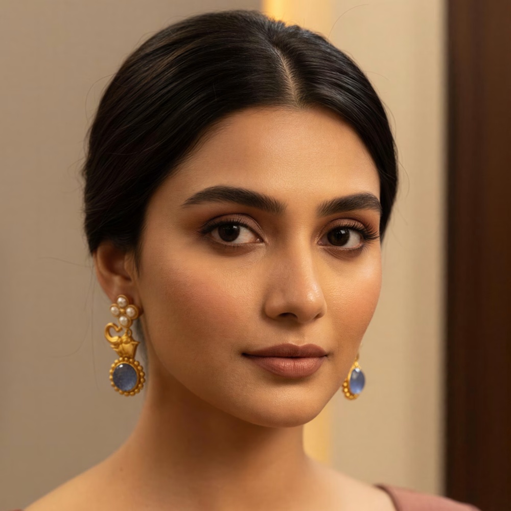 Kashmiri Pearl & Stone Gold Earrings | Handcrafted Traditional Drop Earrings
