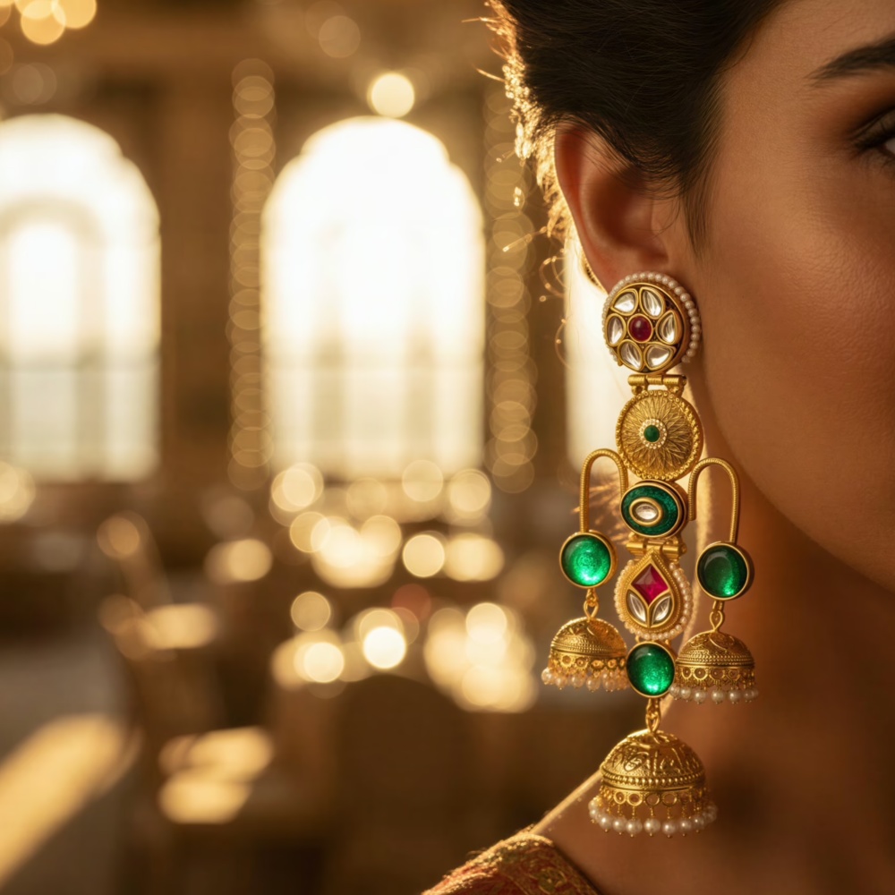 Royal Kundan Multi-Stone Statement Jhumka Earrings