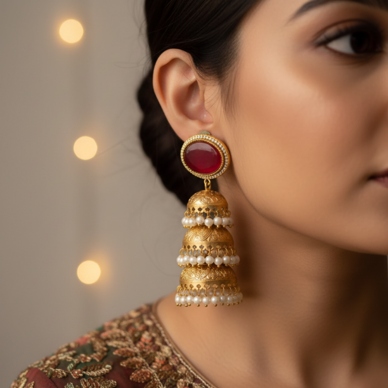 Traditional layered dome jhumkas