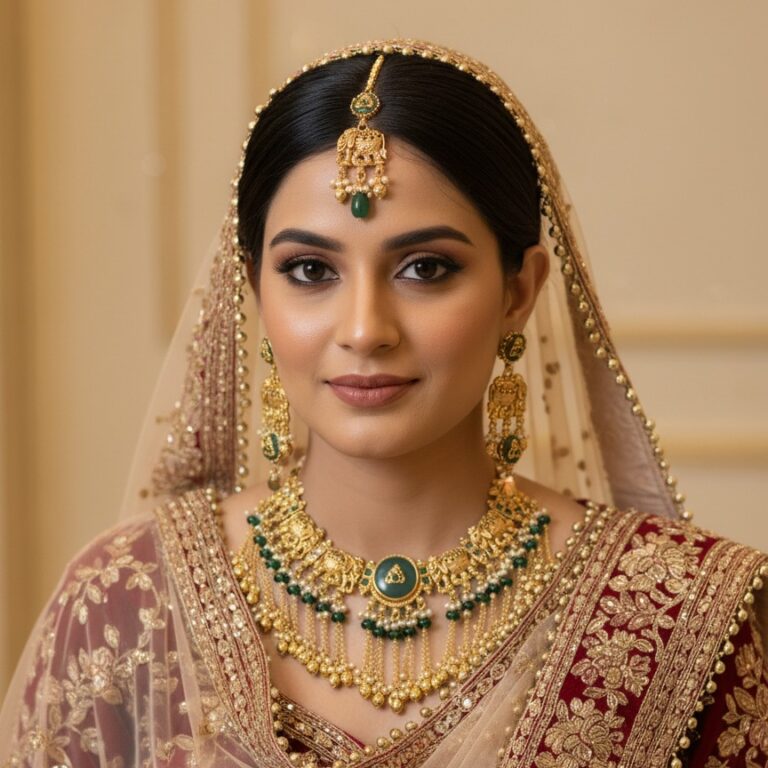 elephant temple jewellery bridal necklace set with green beads and long hanging chains traditional indian set