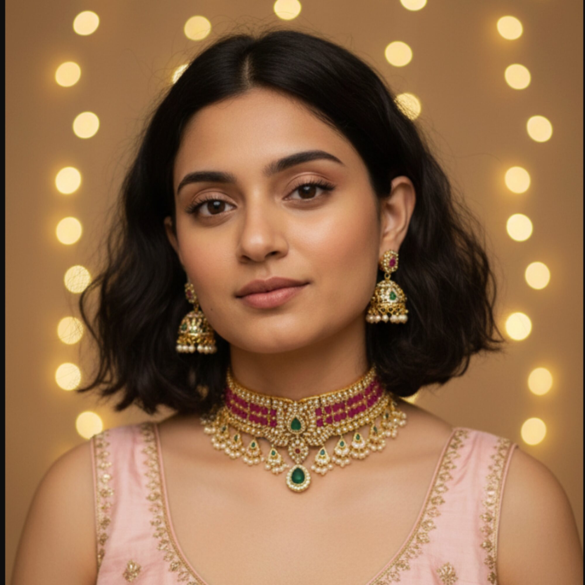 Nakhra Gulnaar Choker Set with Pearl Hangings