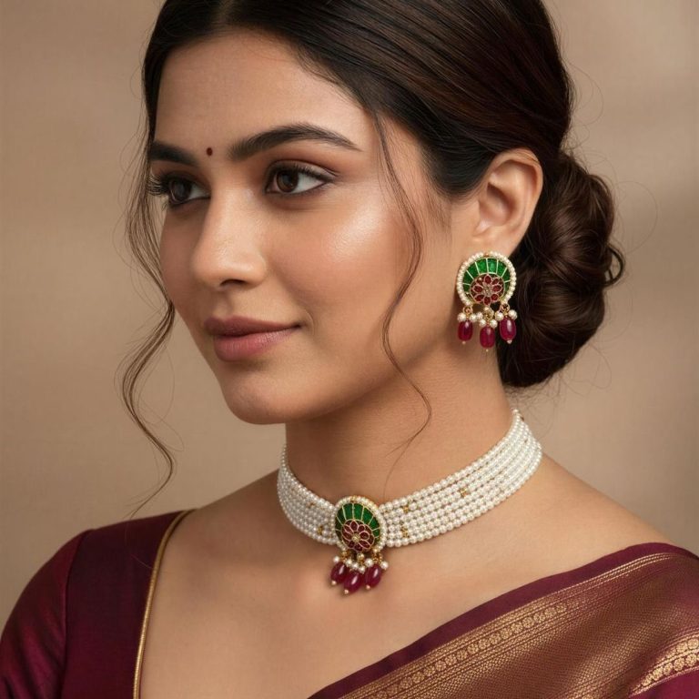 Royal Pearl Choker Necklace Set with Earrings