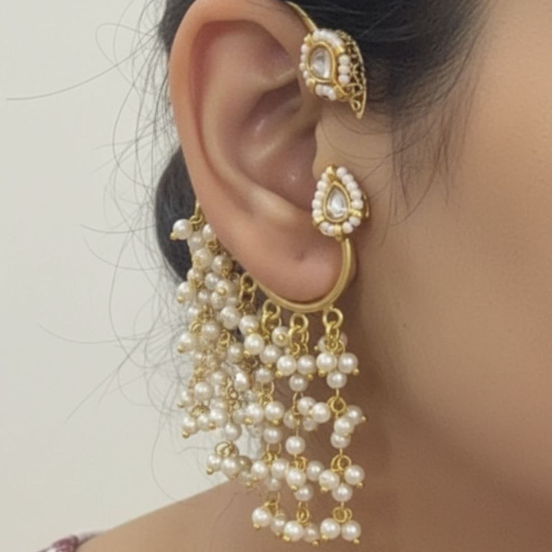 White Pearls Ear Cuff for Women