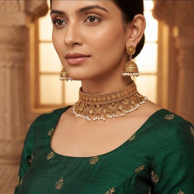 Nakhraa Virasat Antique Gold Temple Choker & Jhumka Set