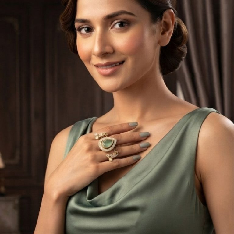 Nakhraa Mint Green Teardrop Multi-Finger Statement Ring
